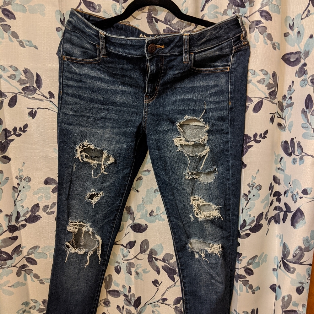 American Eagle size 10 extra long ripped jeans